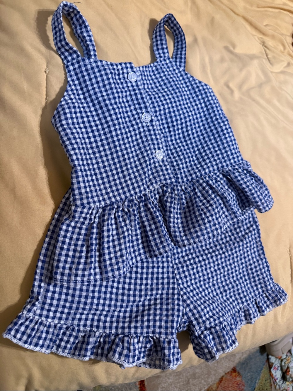 Blue Gingham Ruffle Romper - Kids Bottoms